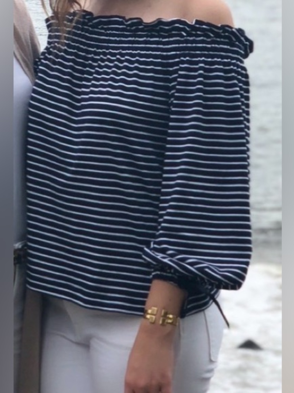 Banana Republic Striped Off-Shoulder Blouse 3/4 Sleeves